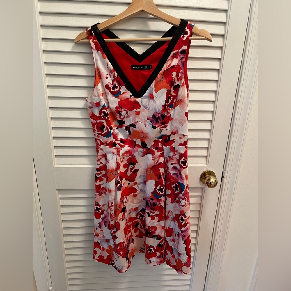 Karen Millen size 8 red floral dress with black detail